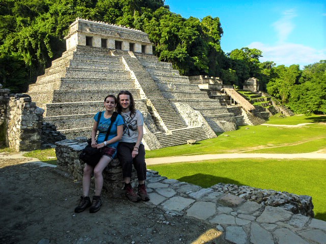 Sitting in front of The Temple of Inscriptions at Palenque Mexico