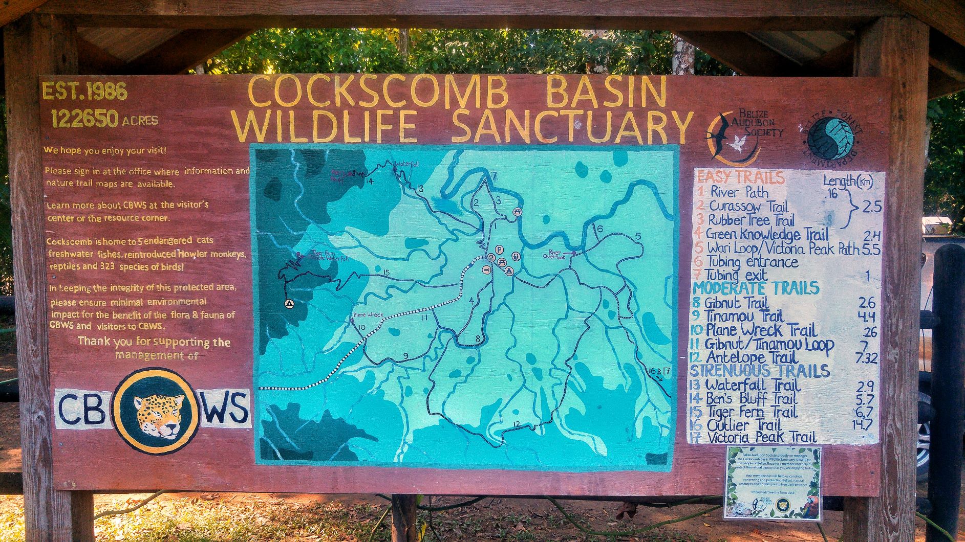 Cockscomb Basin Wildlife Sanctuary Hiking Trails Map