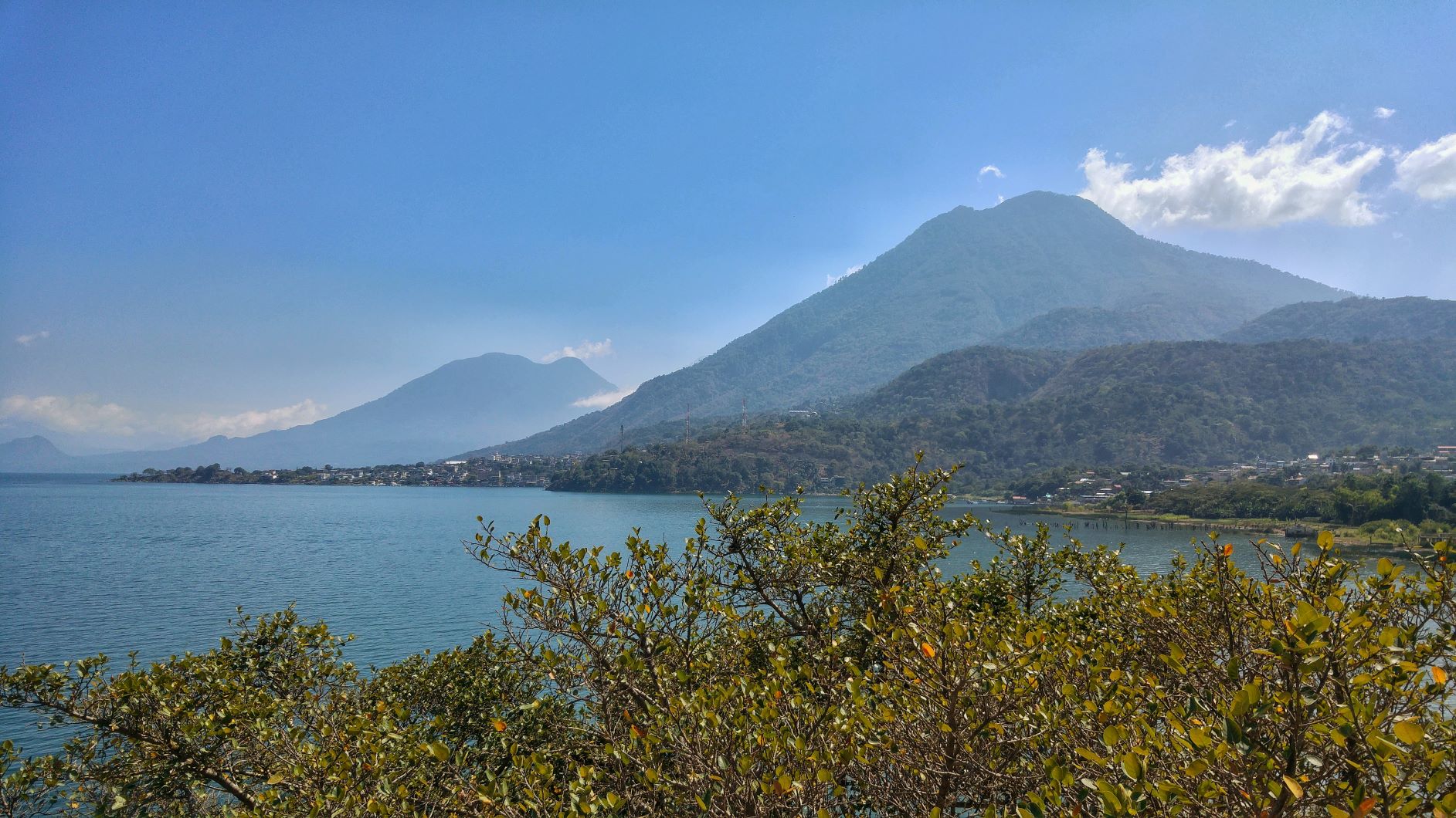Lake Atitlan view with volcanos