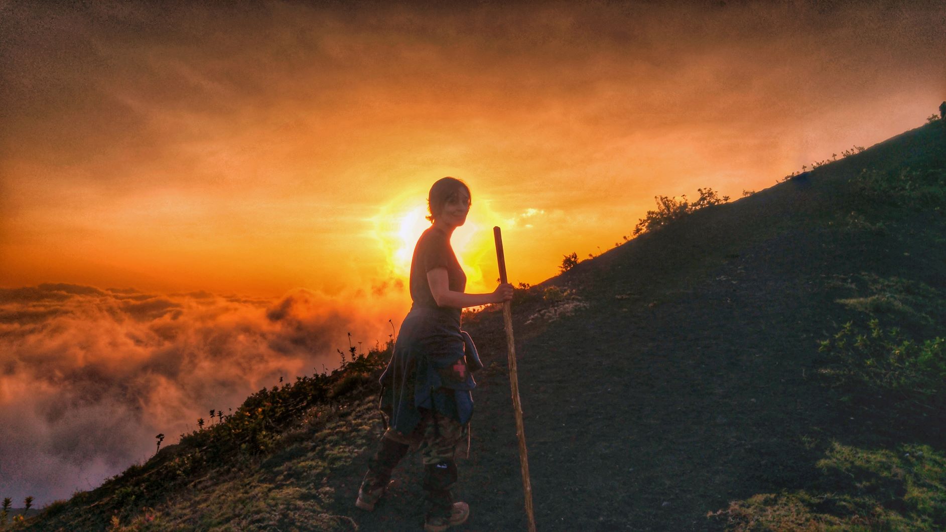 Volcano sunset hiking