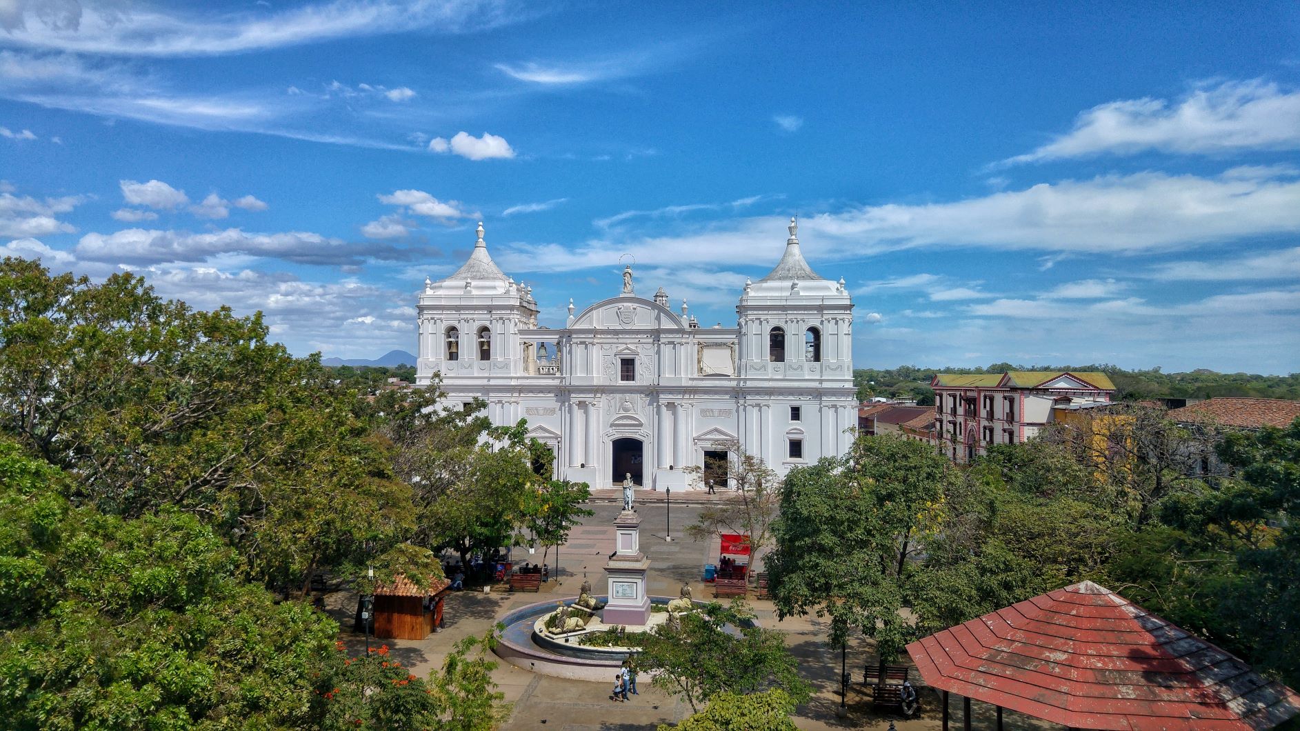 Domed roof of Leon Cathedral in Nicaragua with strong clouds in the background