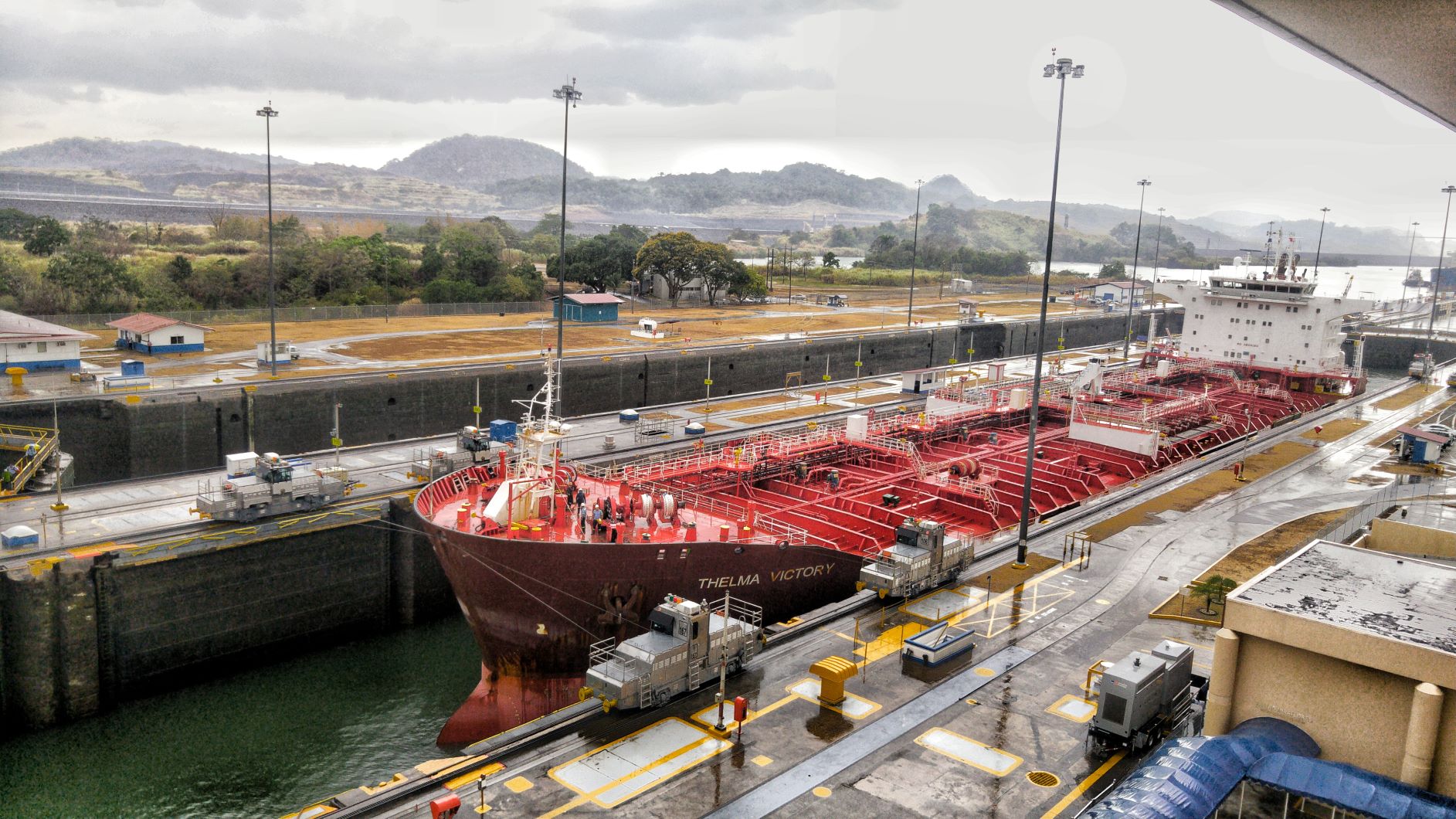 Ship entering the docks of Panama Canal