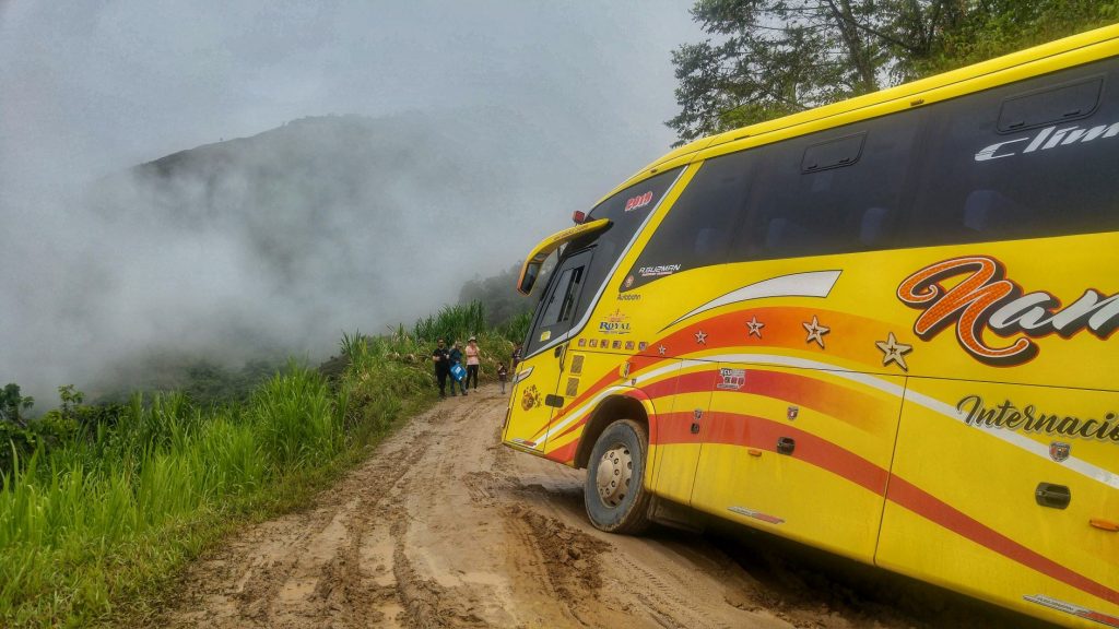 Bus stuck in mud