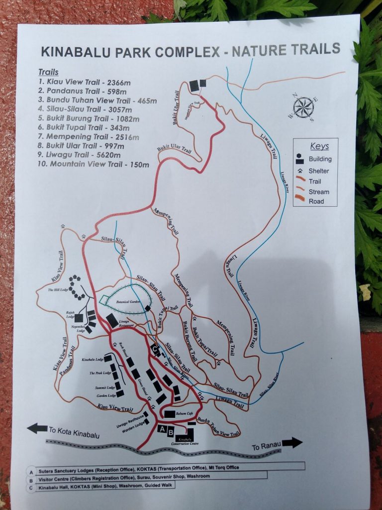 Map of the Kinabalu National Park Hiking Trails