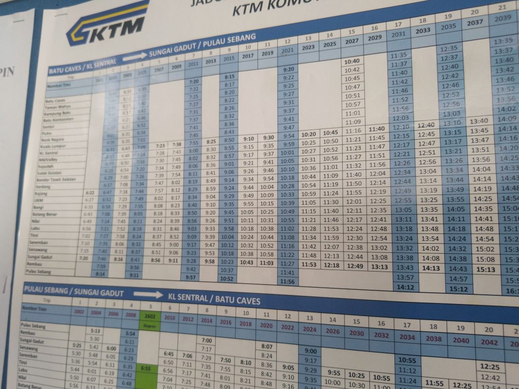 Kuala Lumpur KTM Komuter Train Timetable
