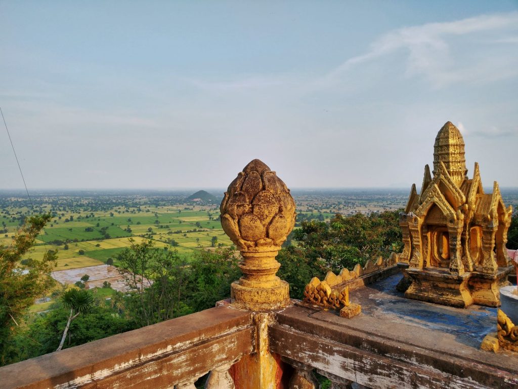 Mountain view across Cambodia fields